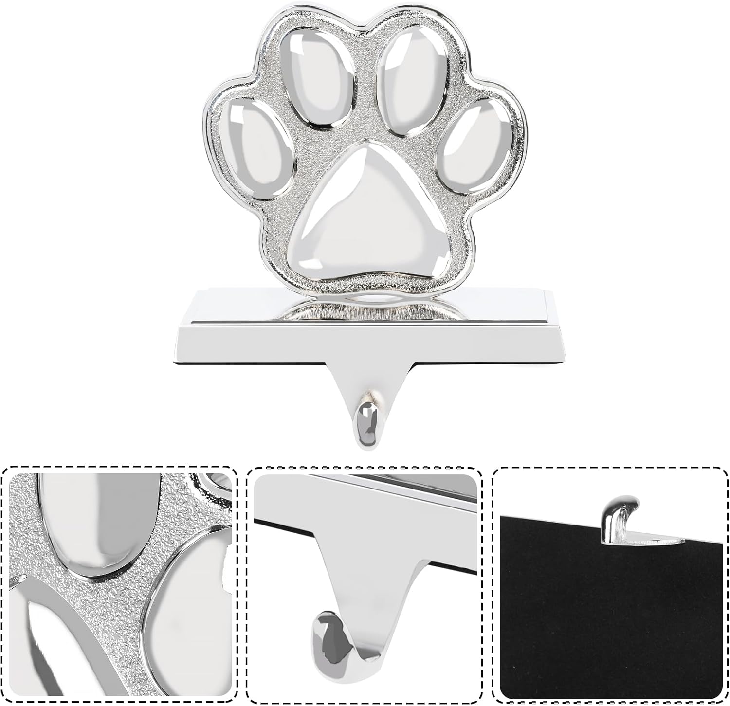 Hxezoc 2 Pack Dog Paw Christmas Stocking Holders 3D Silver Metal Mantel Pet Paw Stocking Hangers for Christmas Fireplace Mantel Decorations Christmas Holiday Supplies