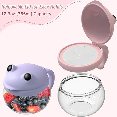 Miniatura 2 de SELEWARE Recipientes de aperitivos, tazas de aperitivos sin BPA, atrapadores de aperitivos a prueba de derrames para niños, rosa y morado