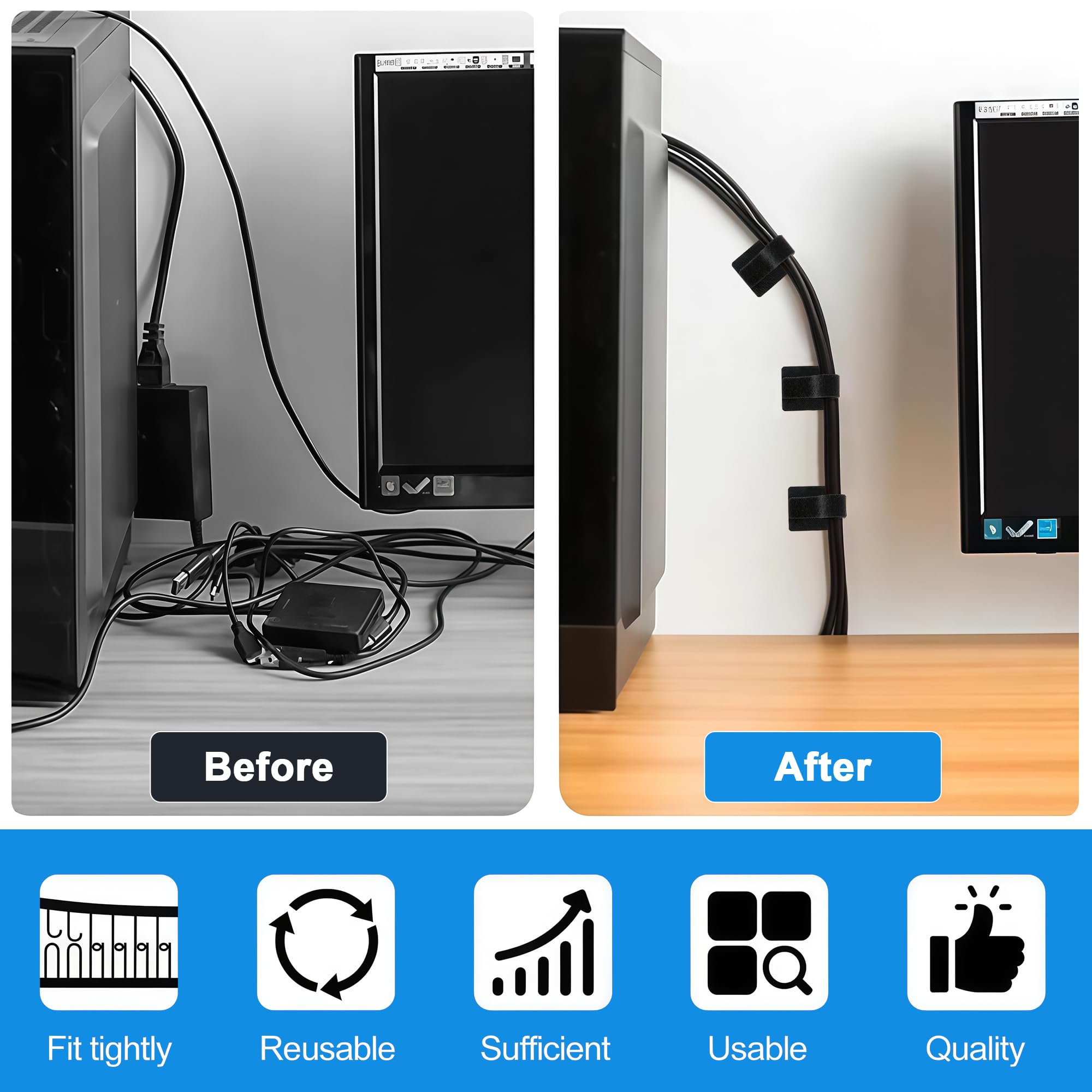 Gestione dei cavi, scrivania, organizer per cavi, fascetta lunga, porta accessori da scrivania, supporto per cavi Under Desk (25, nero)