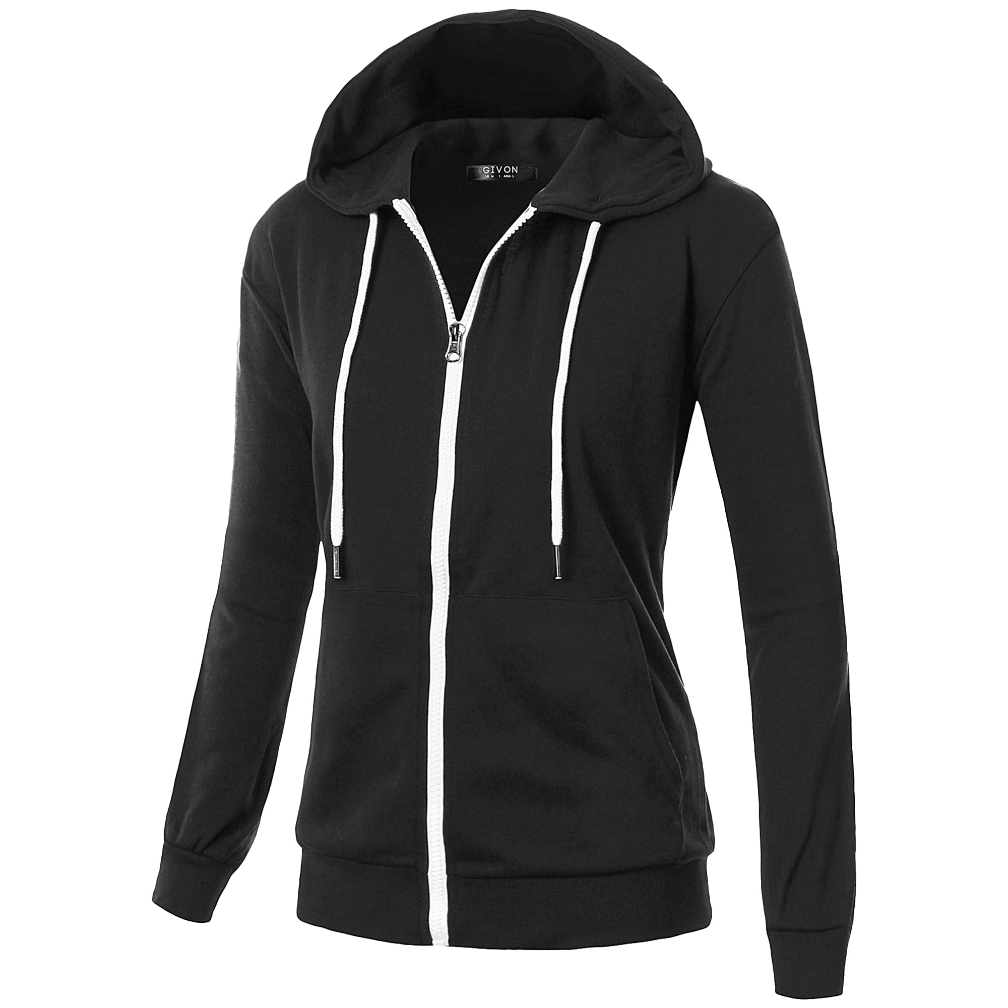 GIVON Womens Casual Zip Up Hoodie Cotton Blend Soft Fabric Basic Layering Hooded Jacket with Kangaroo Pocket