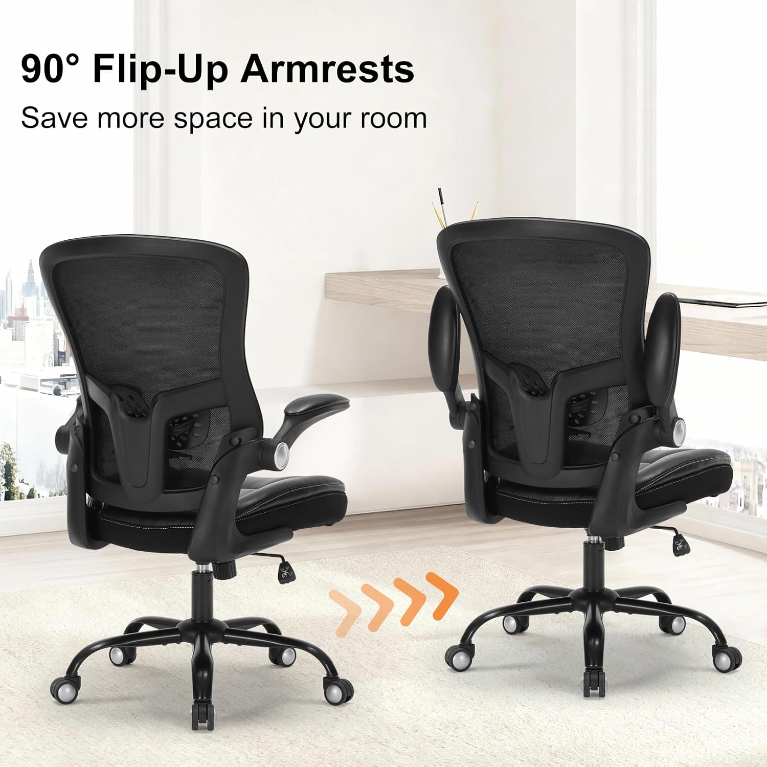 PU Leather Mesh Ergonomic Office Chair with Adjustable Arms Lumbar Support