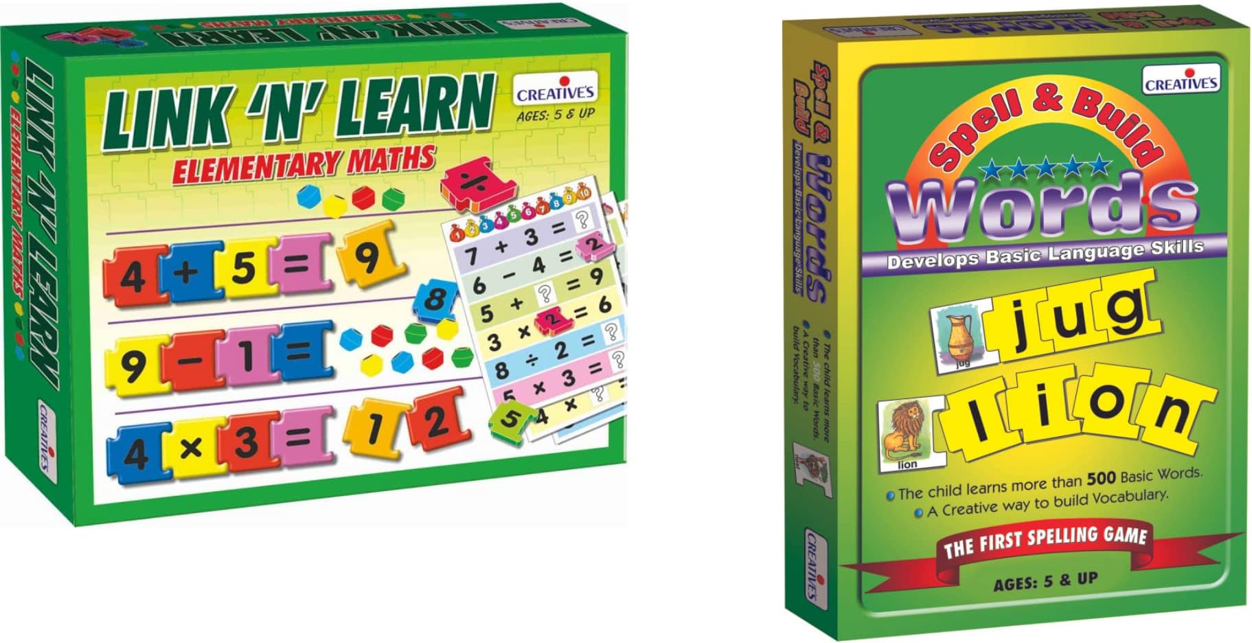 Creative's Link N Learn & Spell & Build Words (Combo Pack) | Number & Words Game - Learning Kit for Kids - Educational Number Words Game Pack of 2 - Ages 5 & Up