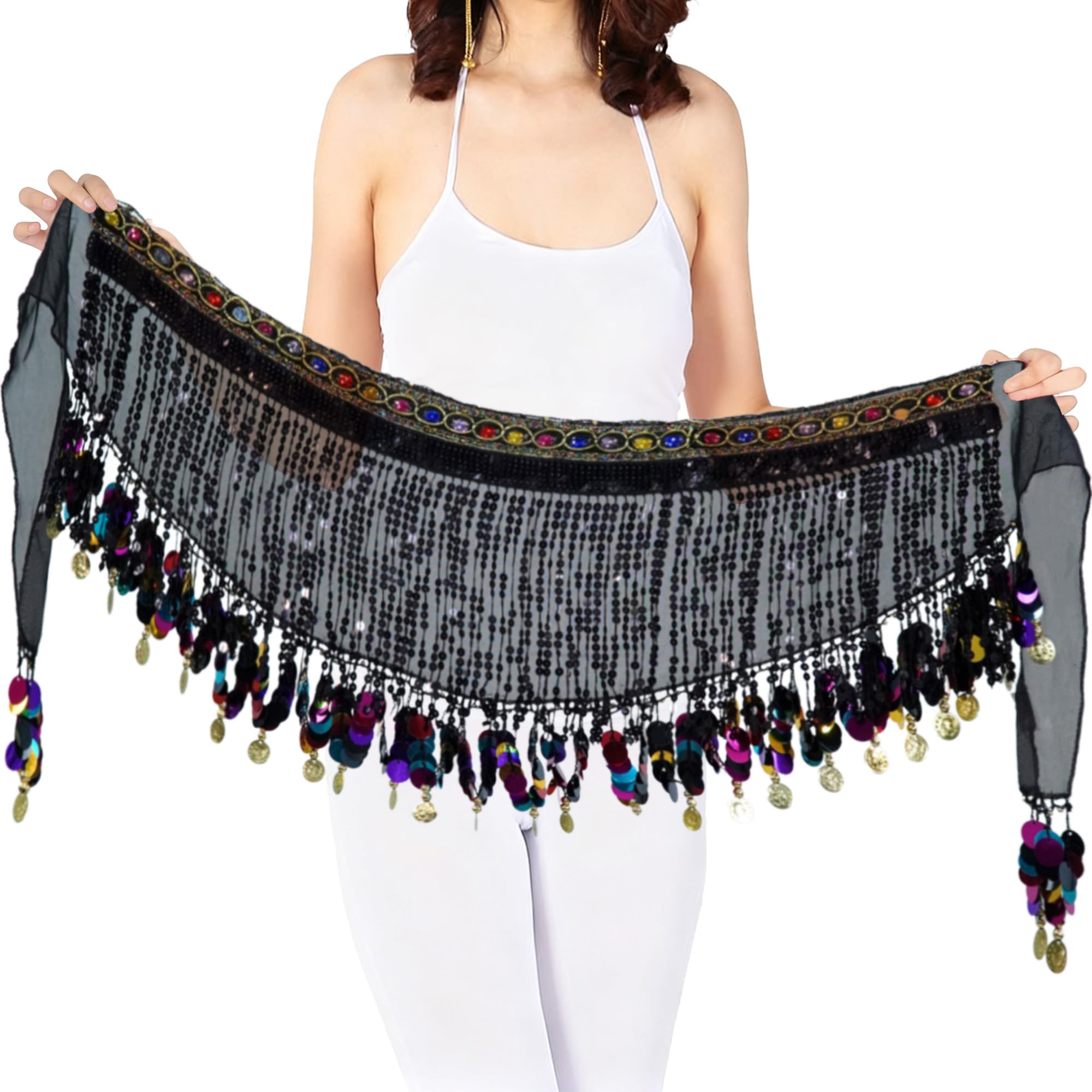 MUNAFIE Women's Belly Dance Hip Scarf Performance Outfits Skirt Festival Clothing