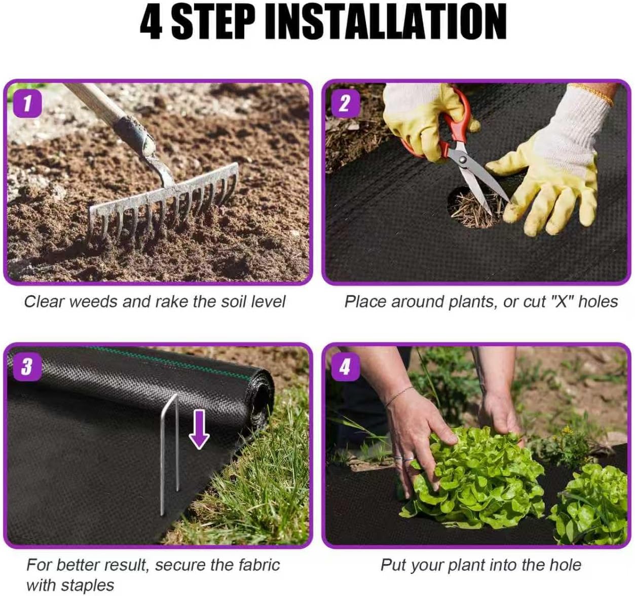 4FT x 100FT 3.2oz Heavy Duty Weed Barrier Landscape Fabric – Premium Woven Ground Cover for Gardening, Farming & Driveways, Breathable Weed Control Cloth with 10 U-Shaped Securing Pegs