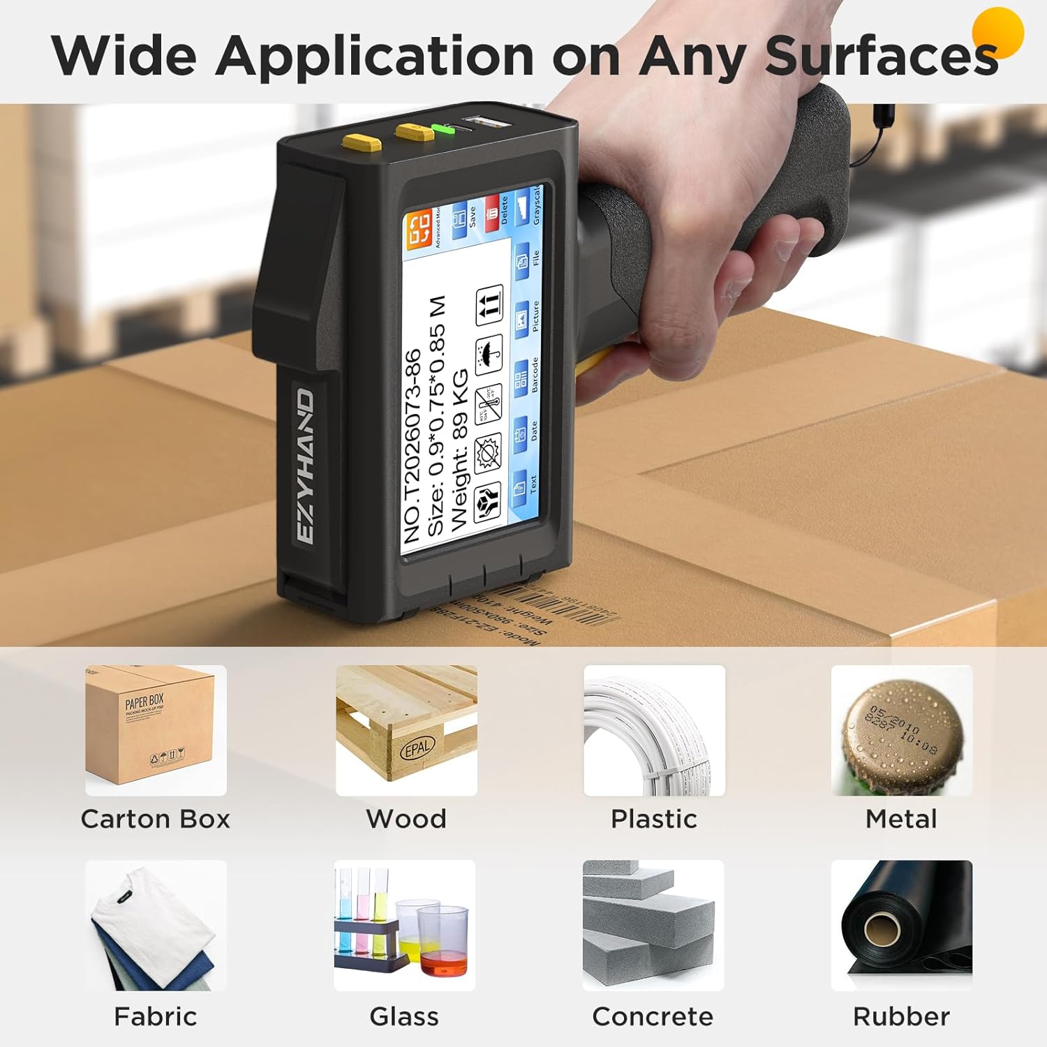 Handheld Inkjet Printer 0.5 Inches Print Height Weighs Only 390g for Batch Code Date Lot Number Print on Plastic Carton Wood Metal Glass Aluminum with 42ml Fast Dry Ink (Black)