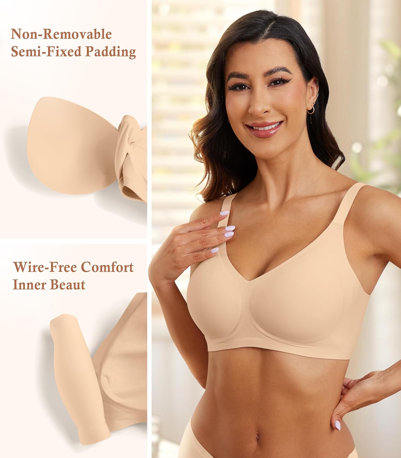 POSESHE Womens Wireless Bras Comfortable Supportive Tshirt Bra No Underwire Seamless Push Up Everyday Adjustable Bralettes - Image 2