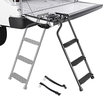 AA Products Tailgate Ladder Foldable Pickup Truck with Wide Pedal Non-Slip Sturdy Easy Install Durable Steel Omni-Directional Ladder Rack Capacity 660 lb(USPTO Patent Pending)