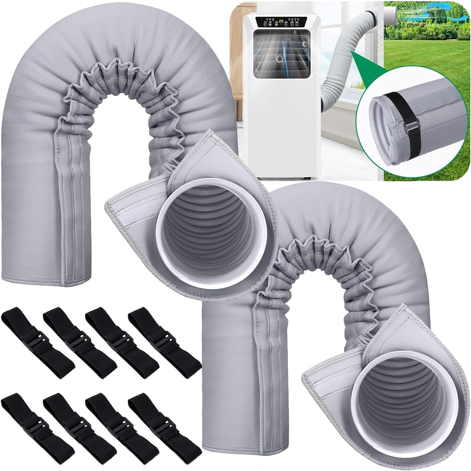 Air Conditioner Hose Cover Wrap - AC Hose Duct Vent Cover Sleeve Insulated Cover for Portable AC for 5" & 5.9" Diameter Exhaust Hoses Tube (Gray, 2 Pcs)