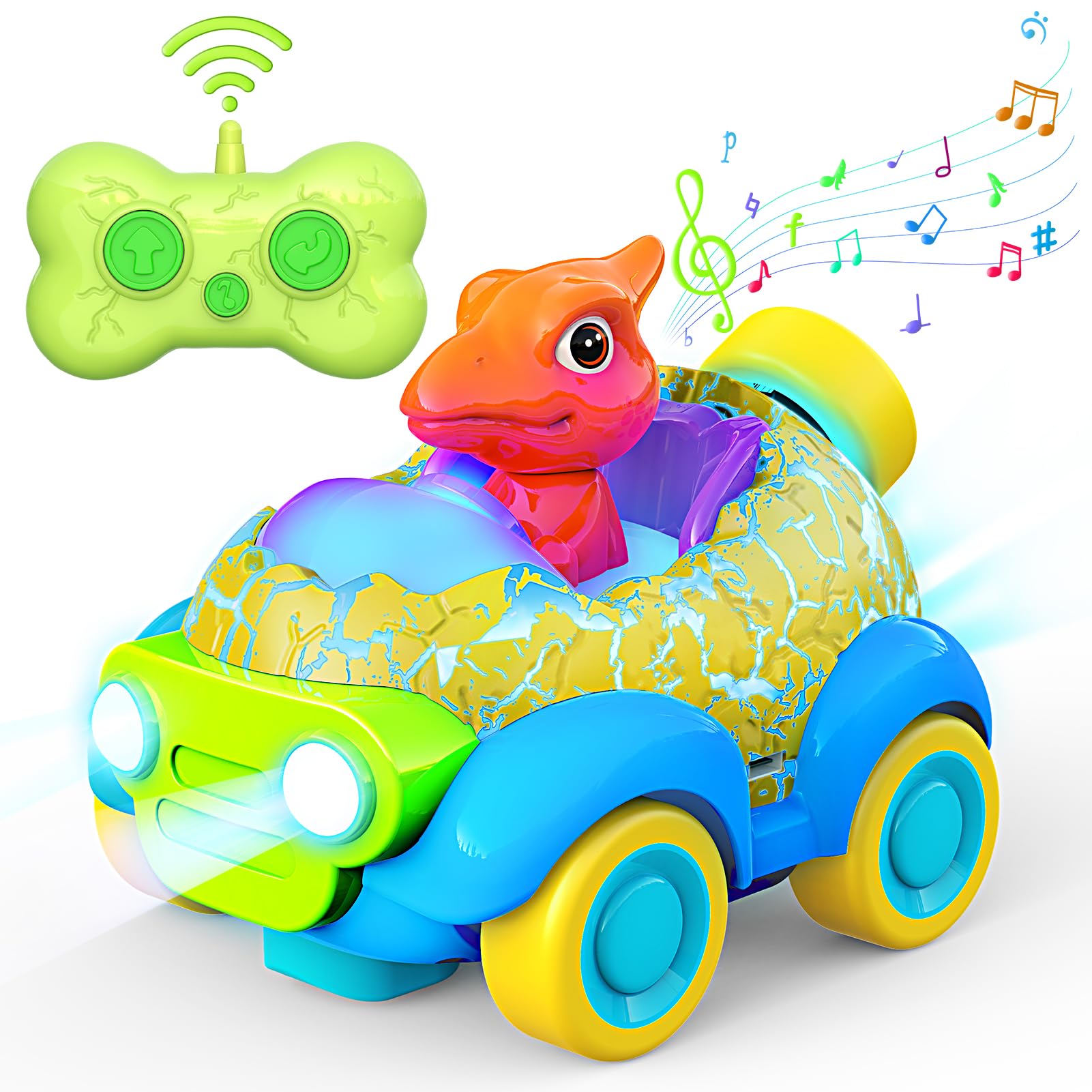 Gralal Coche Teledirigido, Dinosaurios Juguetes Monster Truck Niños 2-9 Años, Coches para Niños con Música, Luces LED, Coches RC Regalo Niño 2 3 4 5 6 7 8 Años, Regalo Navidad Niños