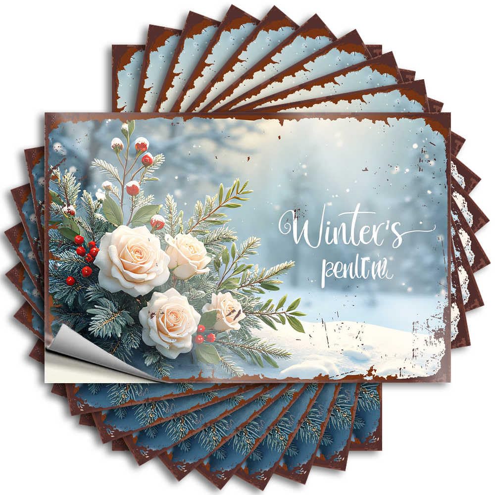 Funky Bottle Decal | Snowy Winter's Dawn: A Bouquet of Hope Girly Durable Vinyl Sticker Easy Apply for Winter(6X9CM)