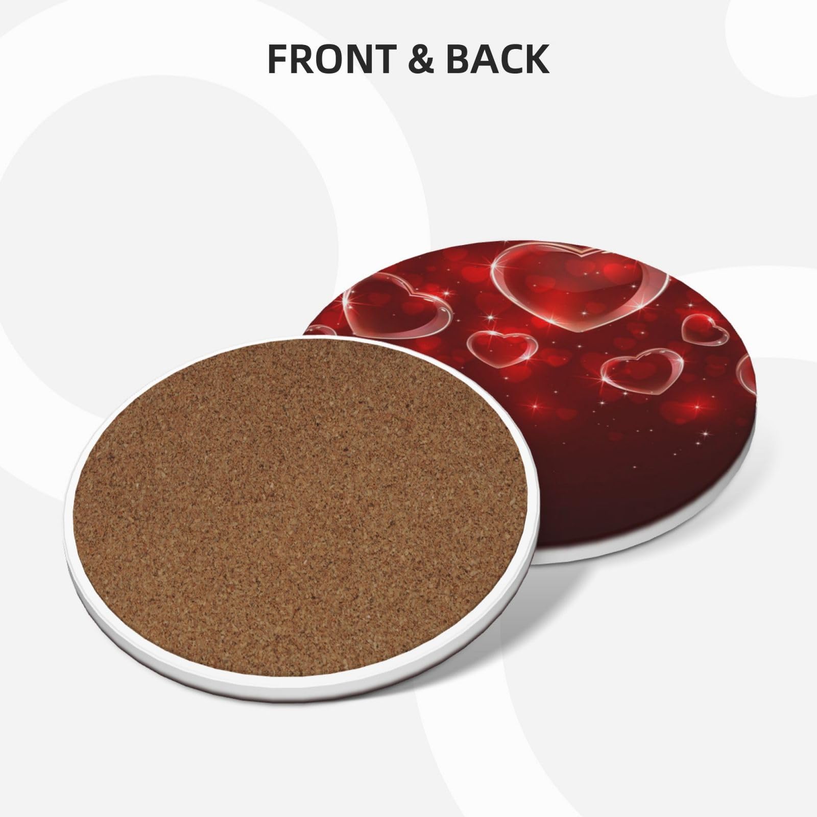 Lot de 6 dessous de verre absorbants en céramique avec base en liège Motif cœur rouge