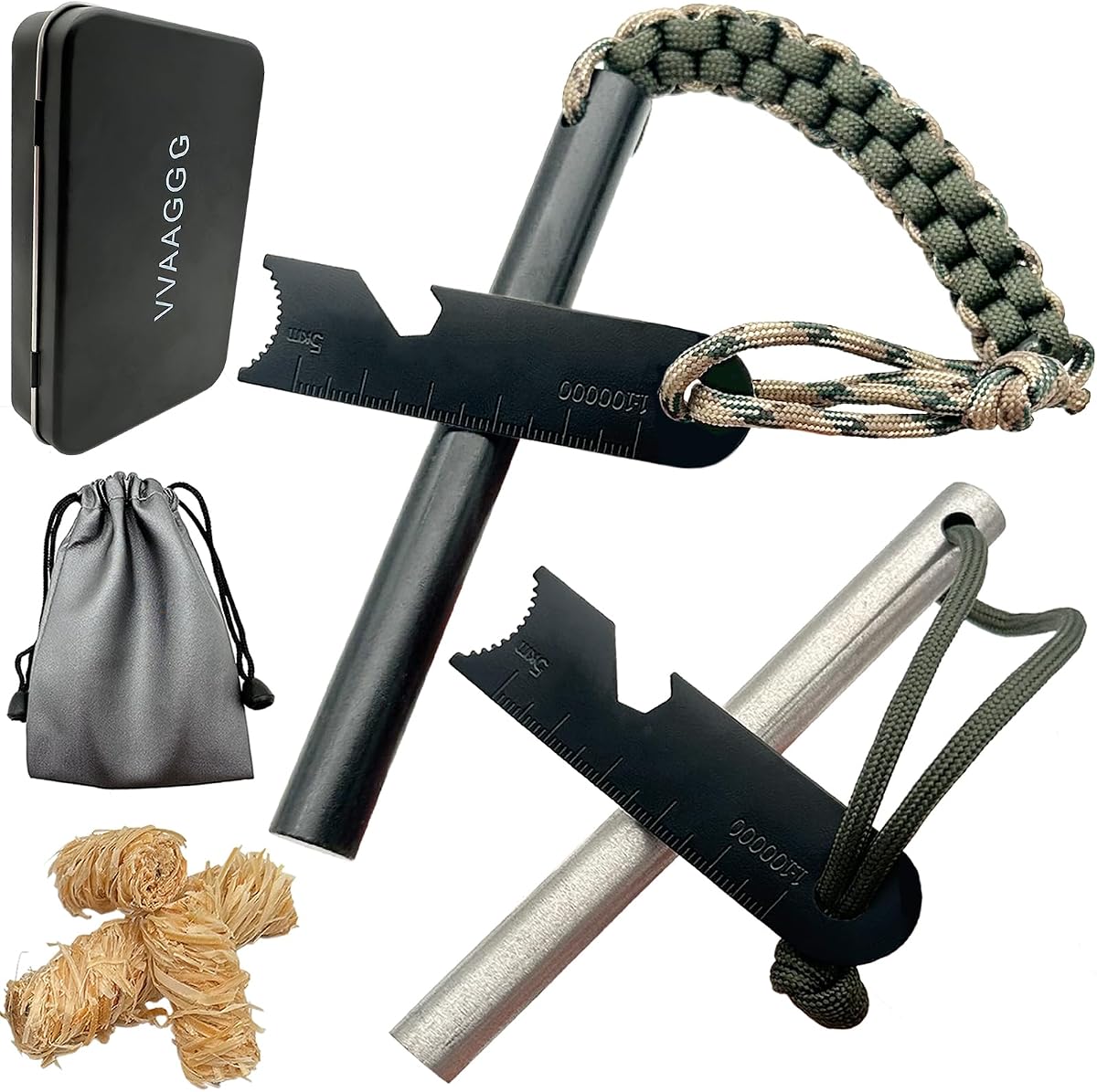 VVAAGG 4 Inch Large Ferro Rod Flint Fire Starter, 3/8" 1/2 inch | Survival Ferrocerium Rod kit with Paracord Landyard Handle and Striker