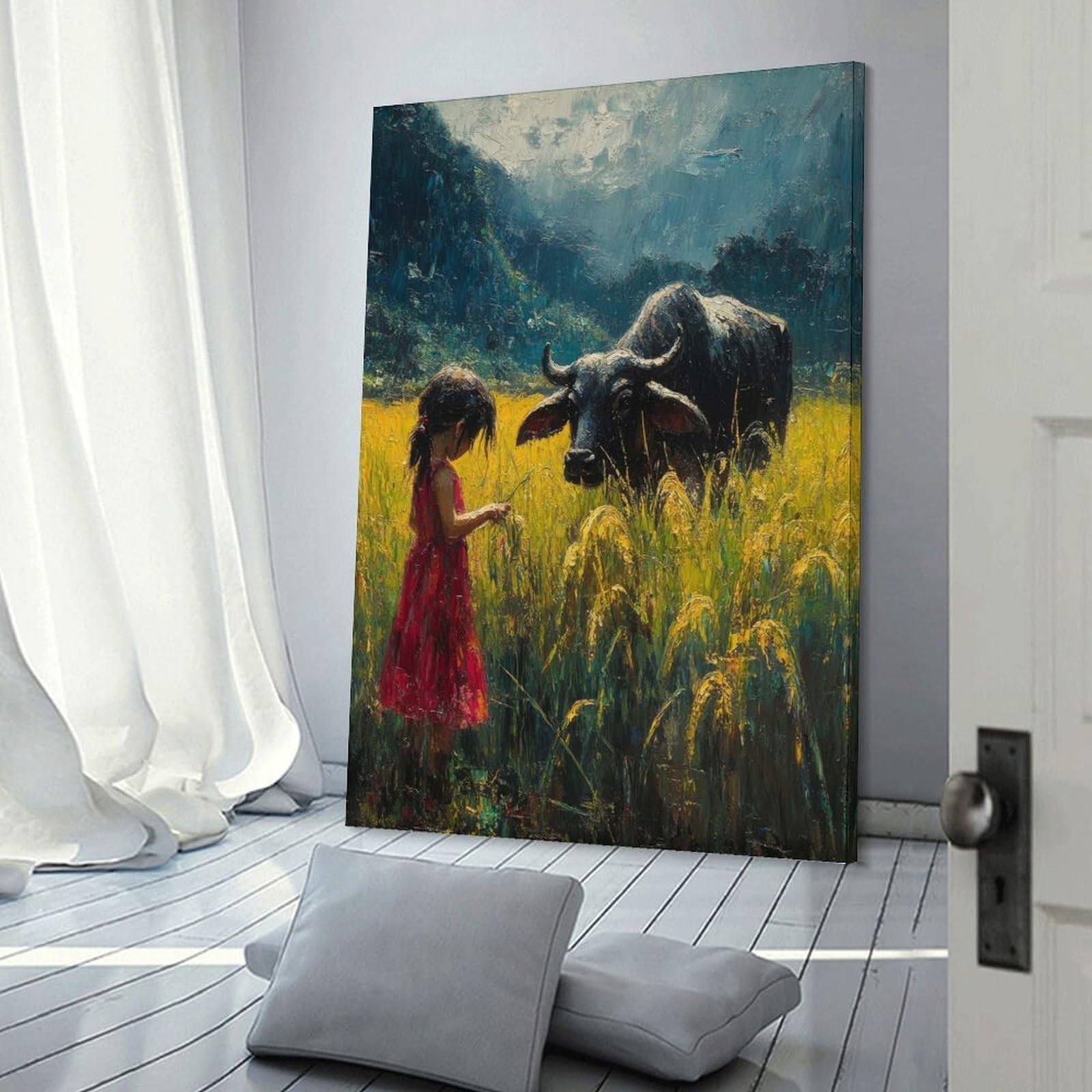 Junmoney Girls Frame-Style-19 And Water Buffalo Room Decor Wall Art 24X36inch(60X90cm), For Entrance Walls, Hall Decor Or Foyers, A Neat Decor Update For Hallways