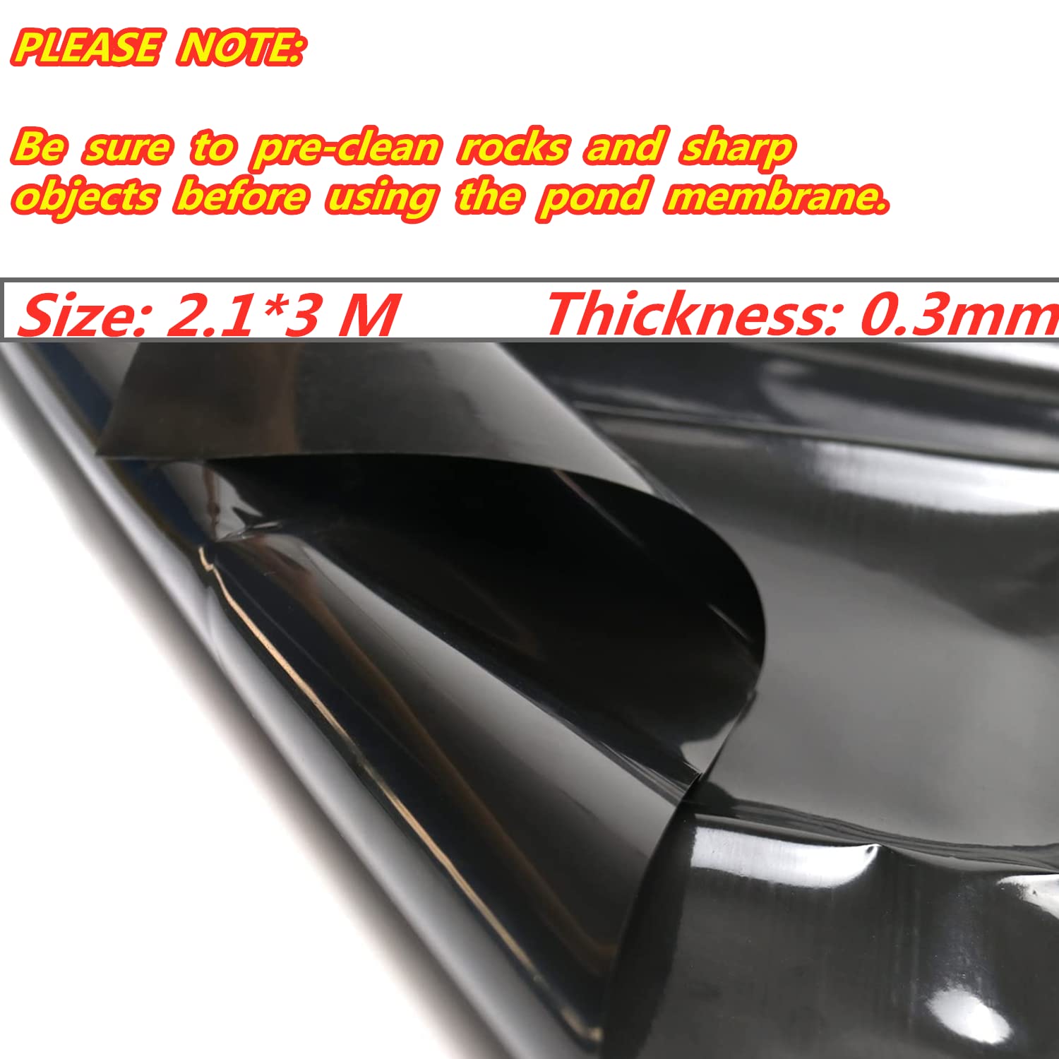 Revestimiento Negro de PVC HDPE para Estanque de Peces Arroyos Fuentes y Cascada de jardín-2.1Mx3M,Espesor 0.3mm