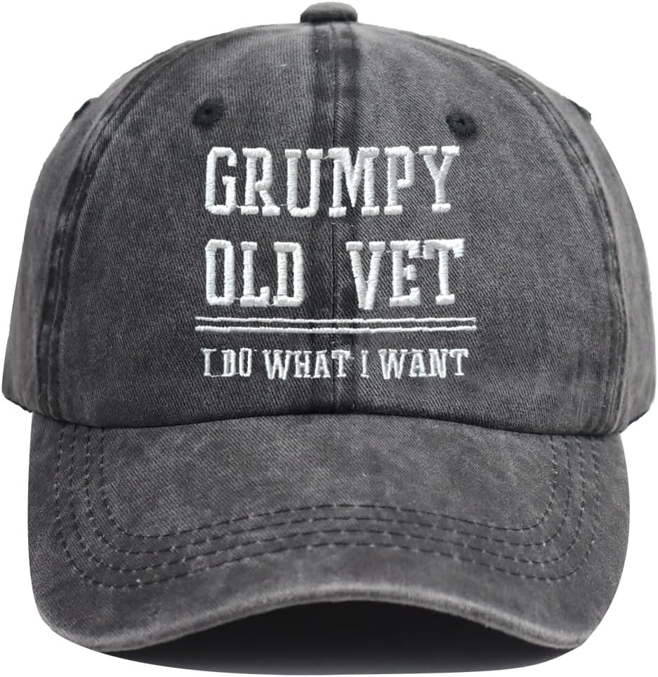 Grumpy Old Vet I Do What I Want Hats for Men Women, Funny Adjustable Cotton Embroiered Baseball Cap