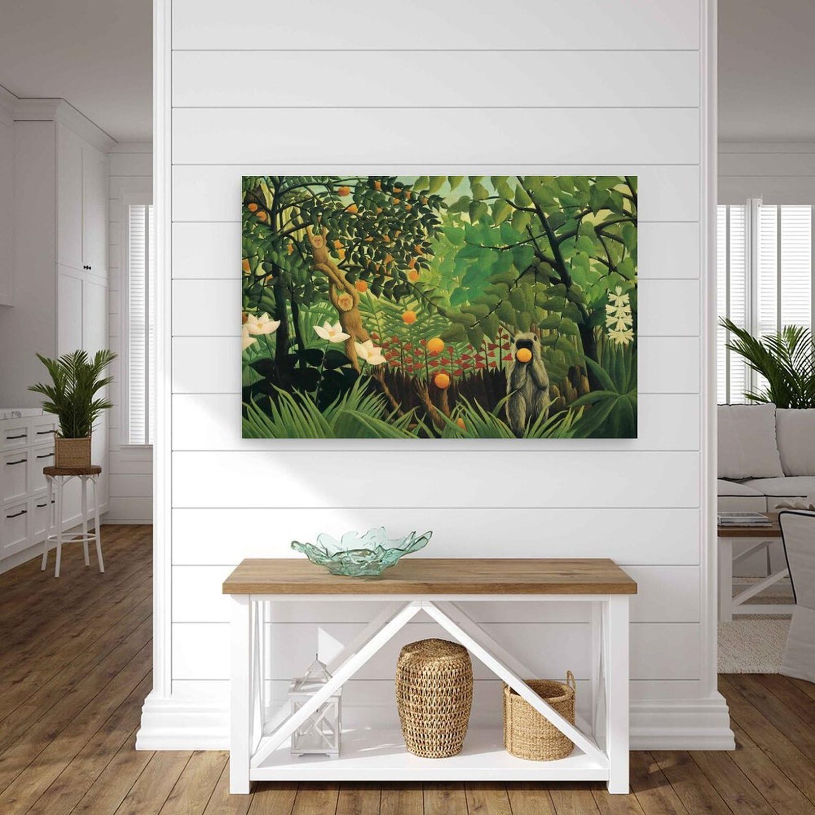 1909 La selva ecuatorial de Henri Rousseau - Impresión artística ingenua con paisaje exótico de la selva y marco de frutas, 30 x 45 cm