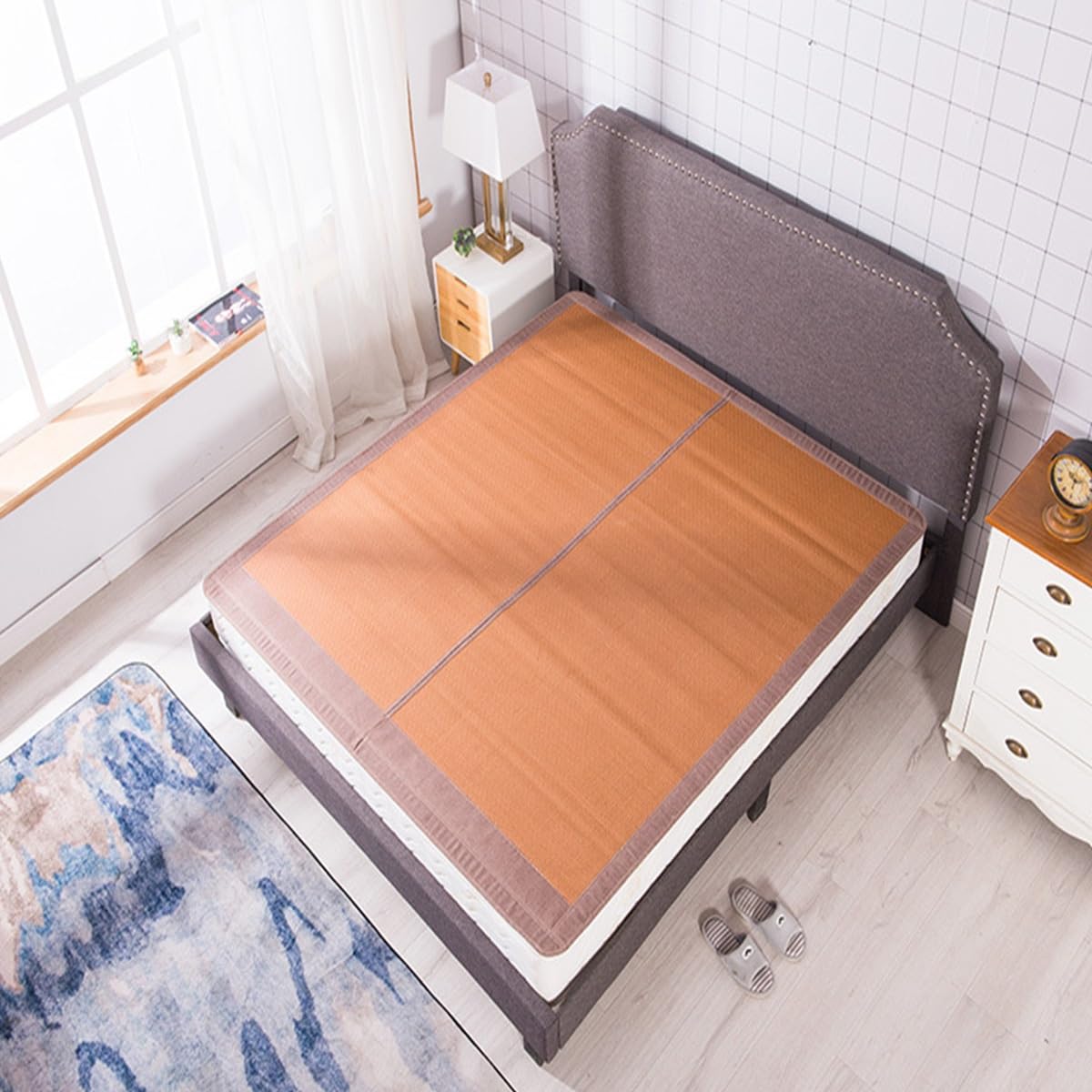 Estera de Bambú Plegable Doble Cara Colchón de Verano Fresco, Esterilla de Ratán Transpirable para Cama Dormitorio, Estera De Bambú Plegable De Doble Cara para Cama,(70 * 190cm/27.5 * 74.8in)