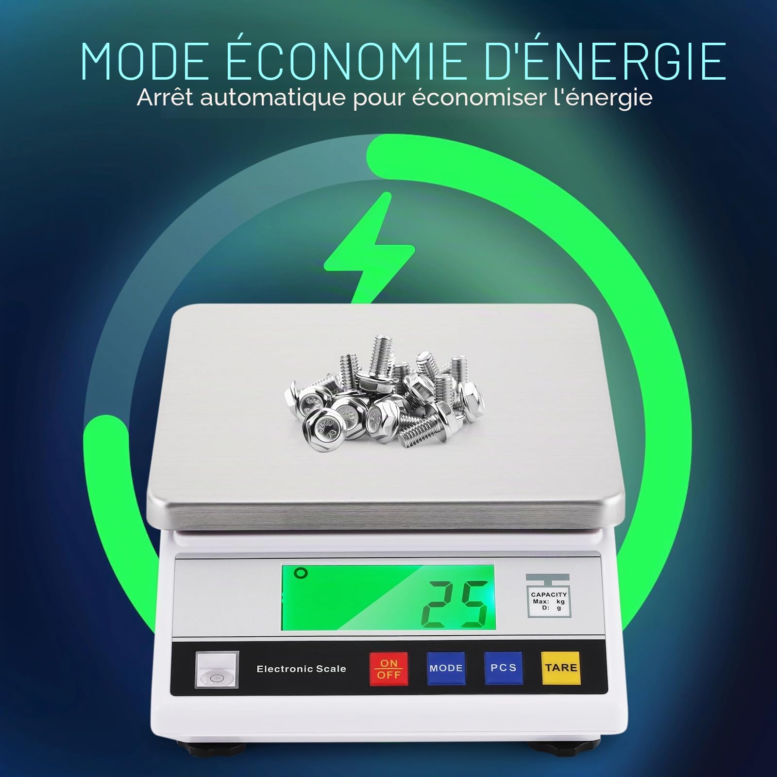 CGOLDENWALL Balance de Comptage 6 kg x 0,1 g, Tare & Alarme Surcharge | Balance de Précision Laboratoire, 6 Unités, Grand Plateau Inox 17,8x17,8 cm, Alim. AC/DC, pour Pièces, Monnaies,Inventaire