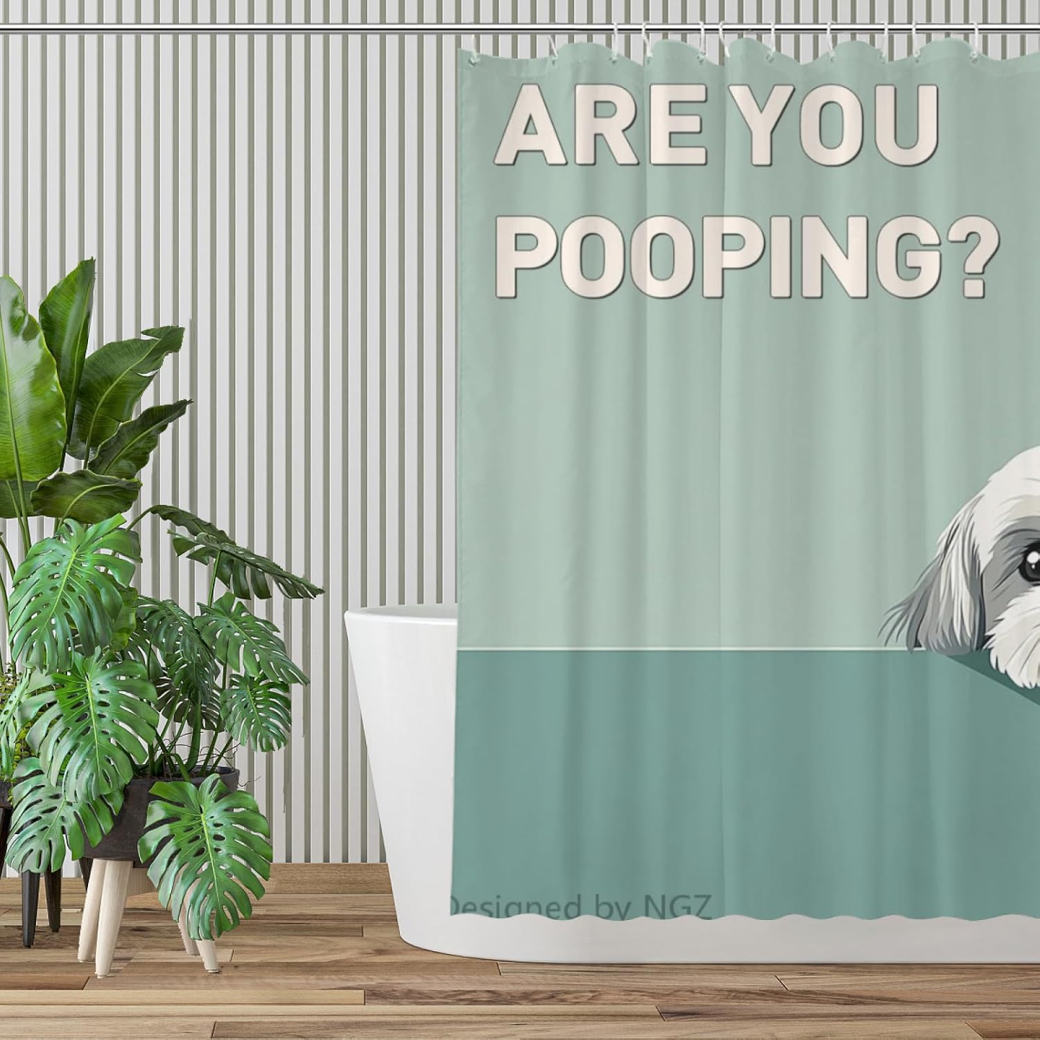 NGZ are You Pooping Shih Tzu Shower Curatin, Funny Shih Tzu Shower Curtain, Green Shower Curtain Set with 12 Hooks for Bathroom Decor, 72x72
