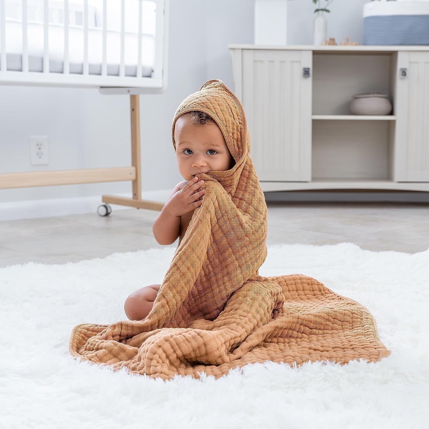 Comfy Cubs Baby Washcloths, Muslin Cotton Baby Towels and Baby Hooded 9 Layer Muslin Cotton Towel Bundled