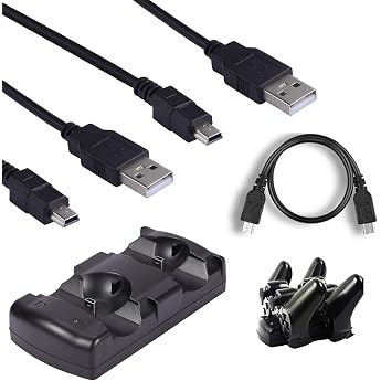 Yizerel PS3 Controller Charger with 2 Charging Cables, Playstation 3 / PS3 Slim Transfer Controller, Charging Dock Stand Station with Dual Aluminum USB Charging Cable & LED Indicator3 Pack