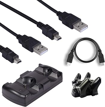 Yizerel PS3 Controller Charger with 2 Charging Cables, Playstation 3 / PS3 Slim Transfer Controller, Charging Dock Stand Station with Dual Aluminum USB Charging Cable & LED Indicator3 Pack