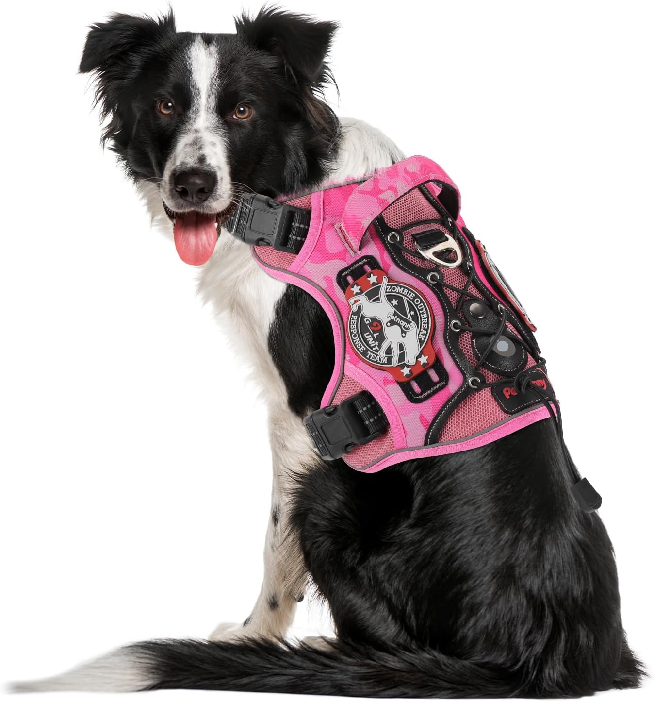 PETNANNY Tactical Dog Harness, No Pull Vest with Reflective Strips, Breathable Air Mesh, Adjustable Comfort Fit for Outdoor Training, Running, Hiking(Pink Camo,M)