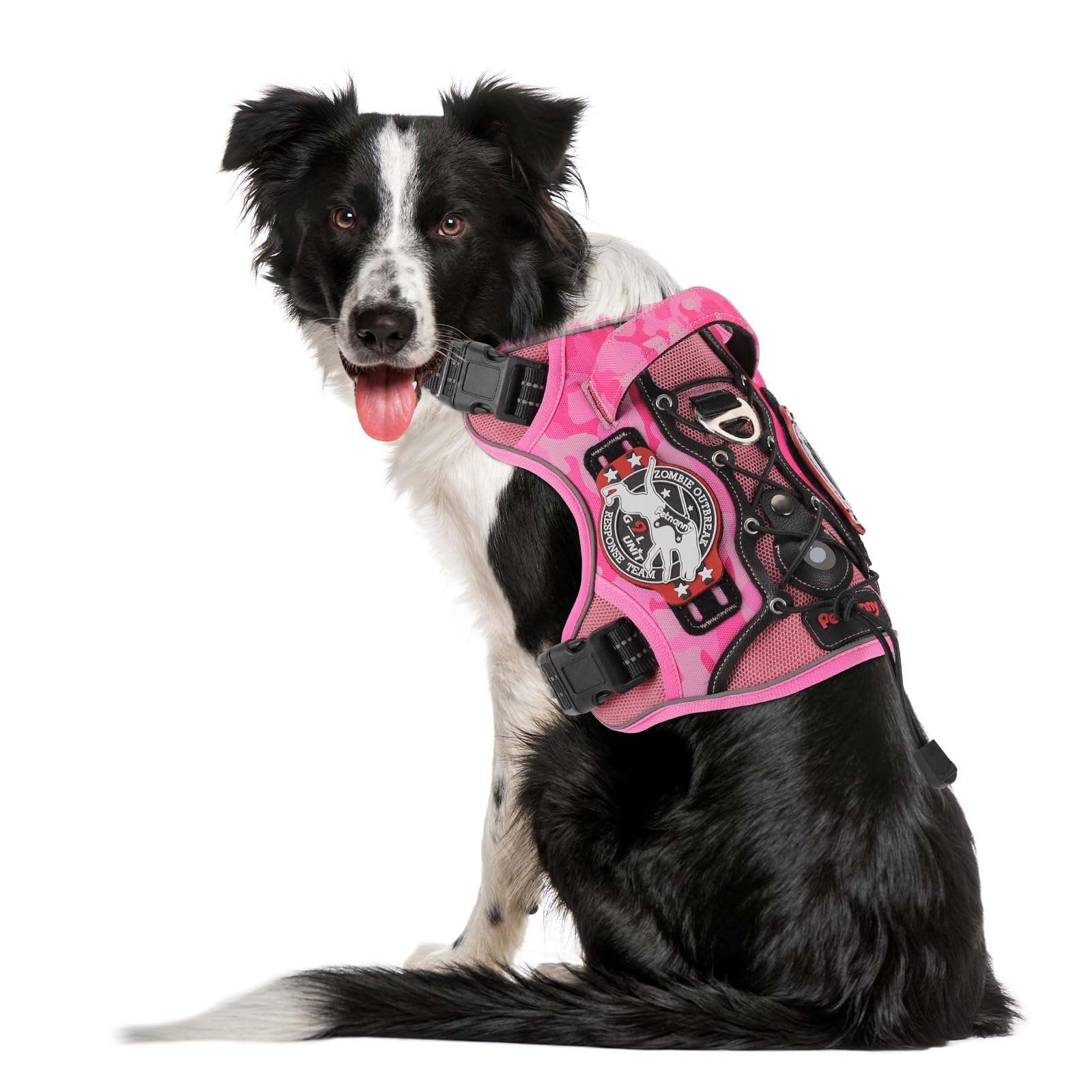 Petnanny Breathable Tactical Dog Harness - No-Pull Training Vest for Medium Breeds | Service-Ready w/Reflective Strips, Handle & AirTag Pocket | Escape-Proof for Walks & Hiking