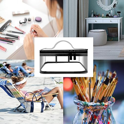 Miniatura 6 de Bolsas de maquillaje transparentes, 2 bolsas de cosméticos transparentes, rosado, negro