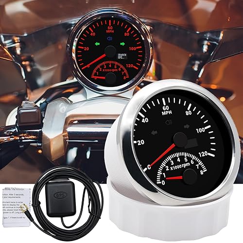 Miniatura 5 de Medidor de cuentakilómetros GPS de 3.346 in de 0-120 MPH con tacómetro de 8000 RPM para coche, barco, velocímetro, tacómetro para auto marino, ATV,