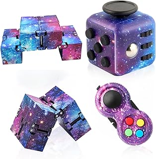 3-Piece Fidget Toy Set - Galaxy Fidget Cube, Pad, Infinity Cube - Stress & Anxiety Relief for ADHD, ADD, Autism, Adults & Kids