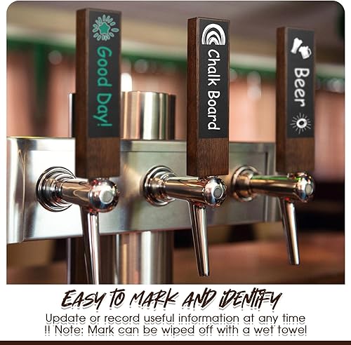 Miniatura 36 de Queekay 4 piezas de mango de madera de nogal con 4 marcadores de tiza para Kegerator, asas de grifo de bar, regalo para amantes de la cerveza