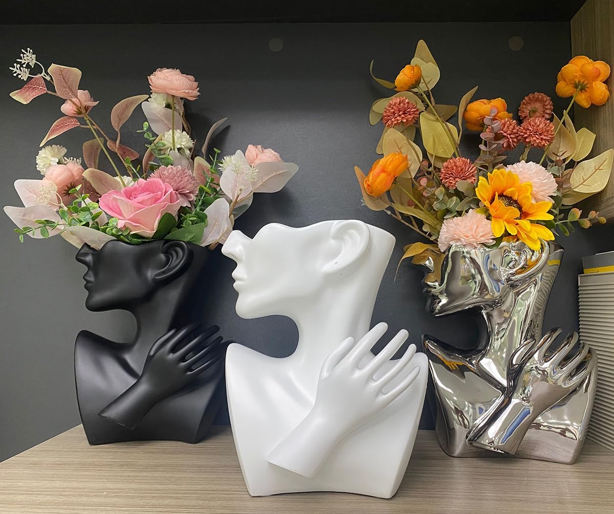 Face Planters Pots Head,Abstract Greek Bust Vase,White Face Vase for Decor,Female Bust Planter for Home,Office,Shlef Decor (White)