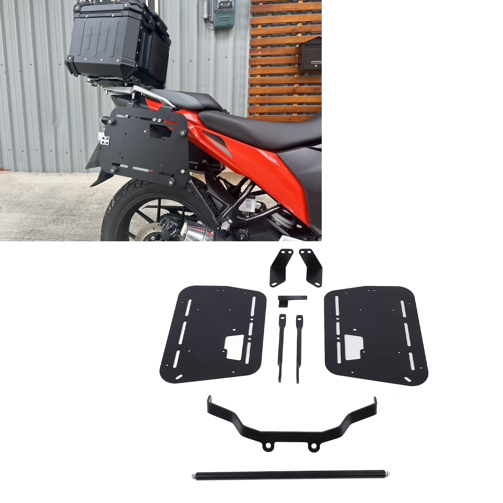 Zestaw Wsporników Montażowych Kufra Bocznego Motocykla, Twarda Torba Podsiodłowa ze Stopu Aluminium 18L-38L Skrzynia Bagażowa Bagażnik Boczny Zestaw Wsporników Montażowych Kufra