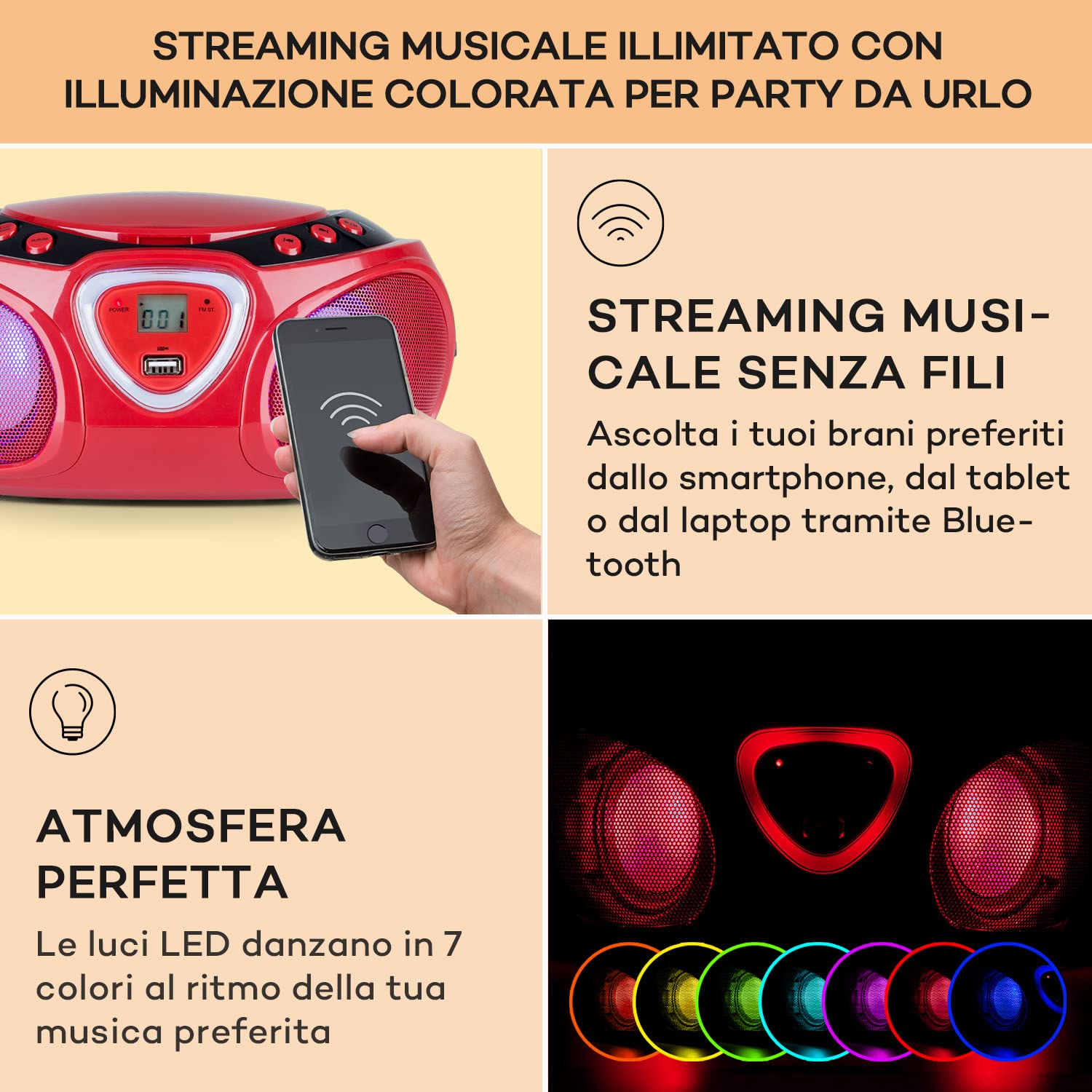 Aiwa Boombox BBTC-660DAB - Bluetooth 5.0, Lettore CD, Cassette, USB, Radio DAB+ - Foto 4