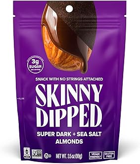 Super Dark Chocolate + Sea Salt Almonds, Vegan, Healthy Snack, Plant Protein, Gluten Free, 3.5 oz Resealable Bags, Pack of 1