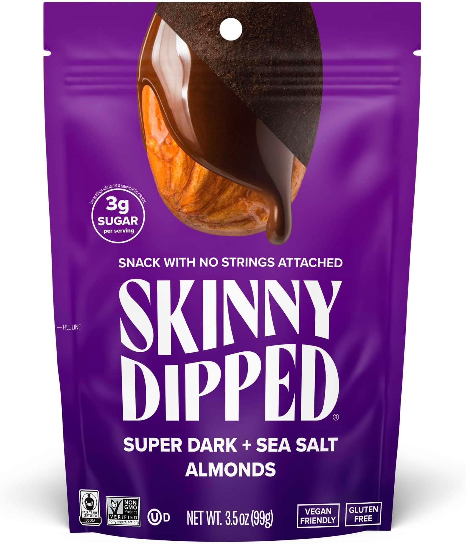 Super Dark Chocolate + Sea Salt Almonds, Vegan, Healthy Snack, Plant Protein, Gluten Free, 3.5 oz Resealable Bags, Pack of 1