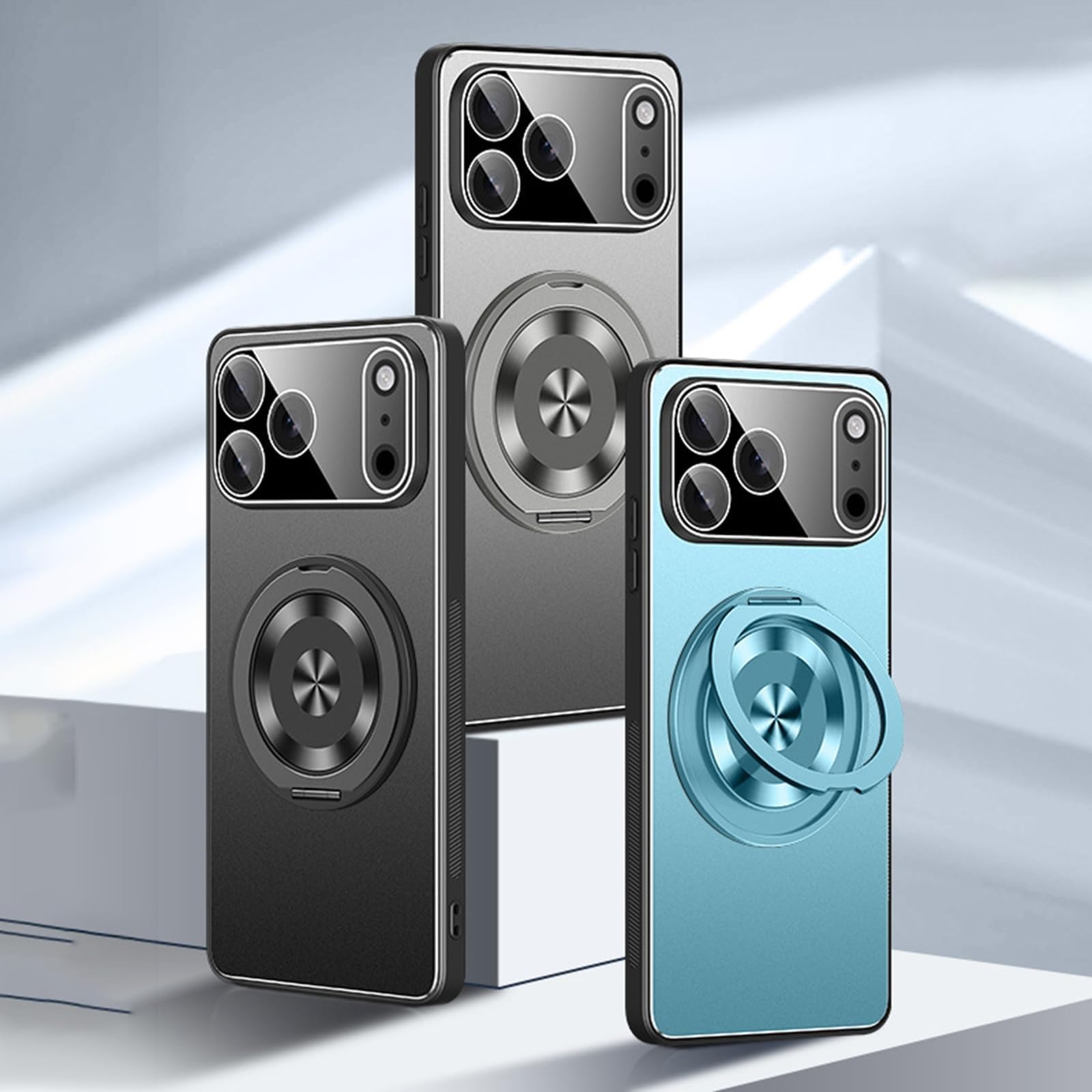 Custodia Con Supporto Ad Anello Rotante For IPhone 17/17 Air/17 Pro/17 Pro Max, Guscio Sottile For PC Antiurto Con Protezione Della Lente, Copertura Del Supporto Ad Anello A 360°(Black,17 Air)