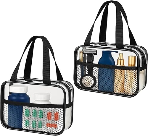 Miniatura 9 de XEWEA Pequeña bolsa de maquillaje transparente portátil impermeable, 3 piezas aprobadas por la TSA estuche de cosméticos con cremallera, organizador