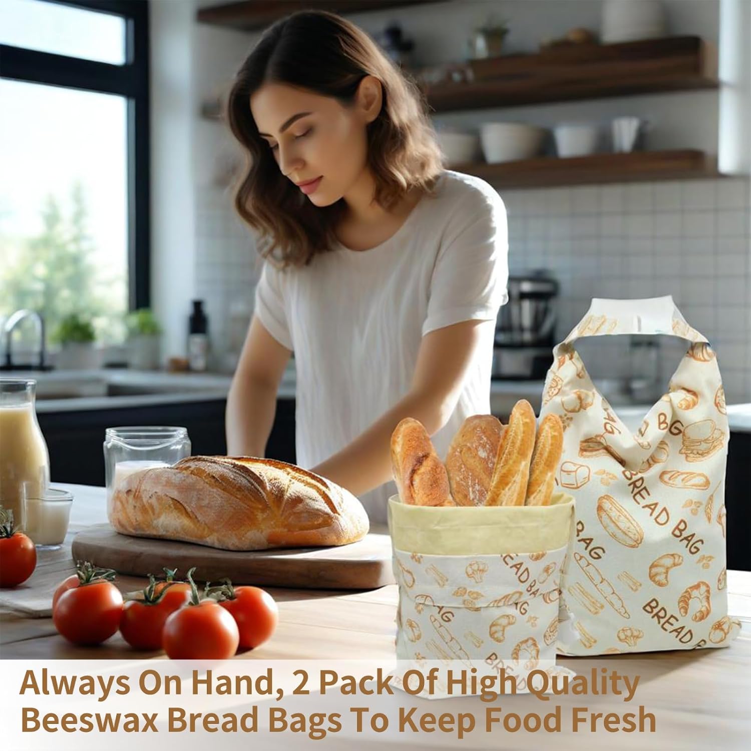 Reusable Premium Beeswax Bread Bag,2 Pack XL Sourdough Bags for Storing Bread, Sandwiches, Toast, Snacks, Fruit, Freezer Safe Food Container with Beeswax Fabric Lining,Sourdough Bags Baking Set