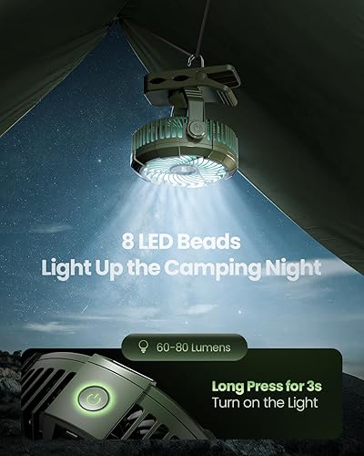 Miniatura 4 de Gaiatop Ventilador de camping portátil con linterna LED, rotación de 360 y clip para escritorio, batería recargable USB de 4000 mAh, pantalla