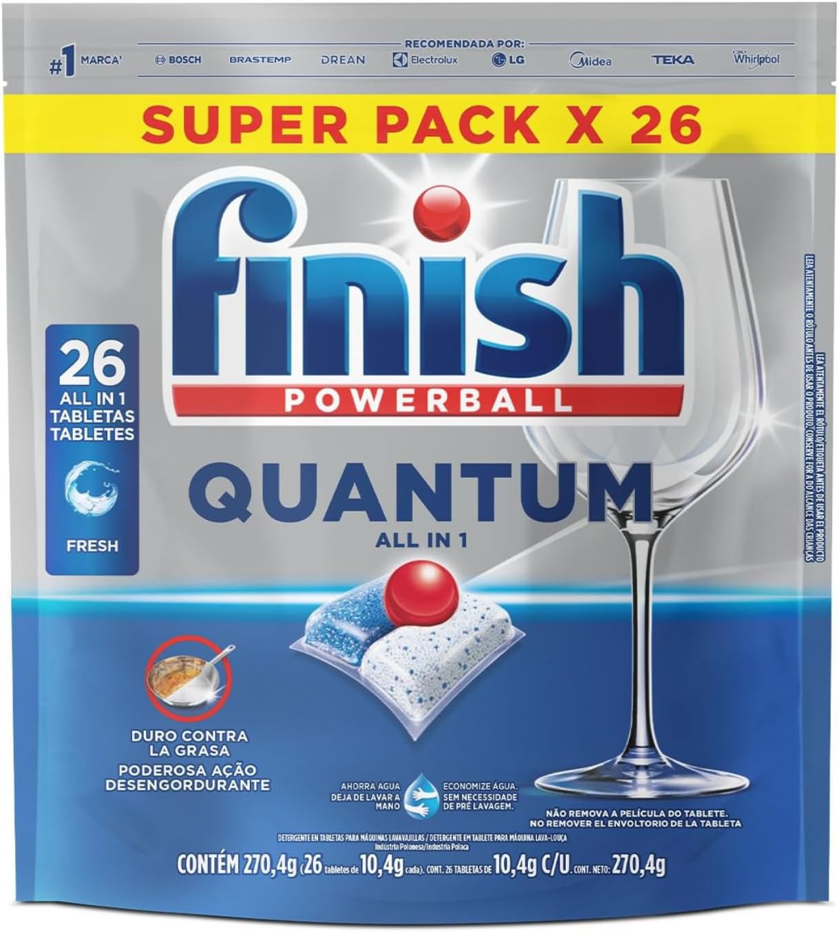 Finish Quantum All in 1 Detergente para Lava Louças em Tabletes 26 unidades