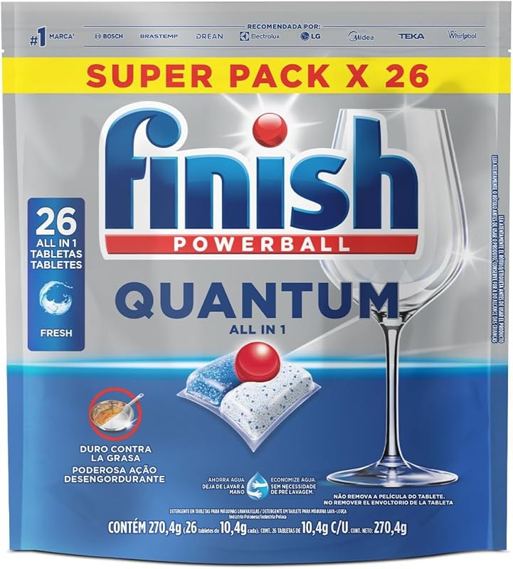 Finish Quantum All in 1 Detergente para Lava Louças em Tabletes 26 unidades