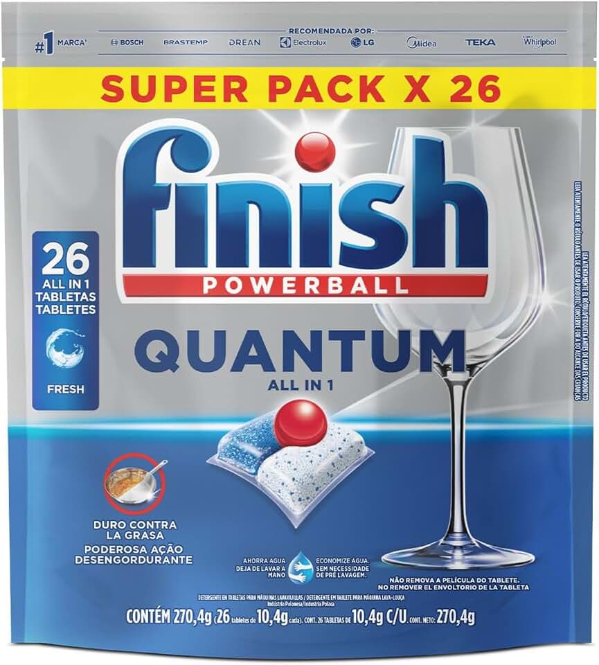 Finish Quantum All in 1 Detergente para Lava Louças em Tabletes 26 unidades