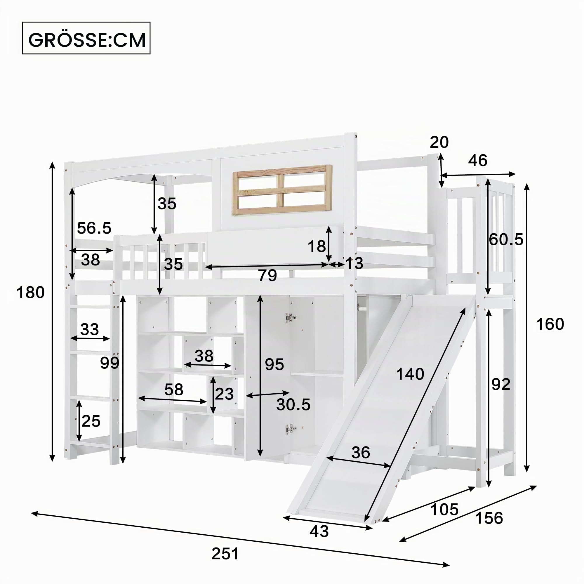Merax Etagenbett 90x200cm, Kinderbett Hochbett mit Rutsche & Kleiderschrank & Regale, Platzsparendes Stockbett Hausbett mit Lattenrost & Rausfallschutz, Praktisches Jugendbett, Ohne Matratze, Weiß