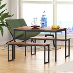 SDHYL Dining Table Set, Kitchen Table with 2 Benches, Space Saving Kitchen Dining Table Set for Living Room, Kitchen Room, Dining Room, Restaurant, Rustic Brown, 44.9 Inches