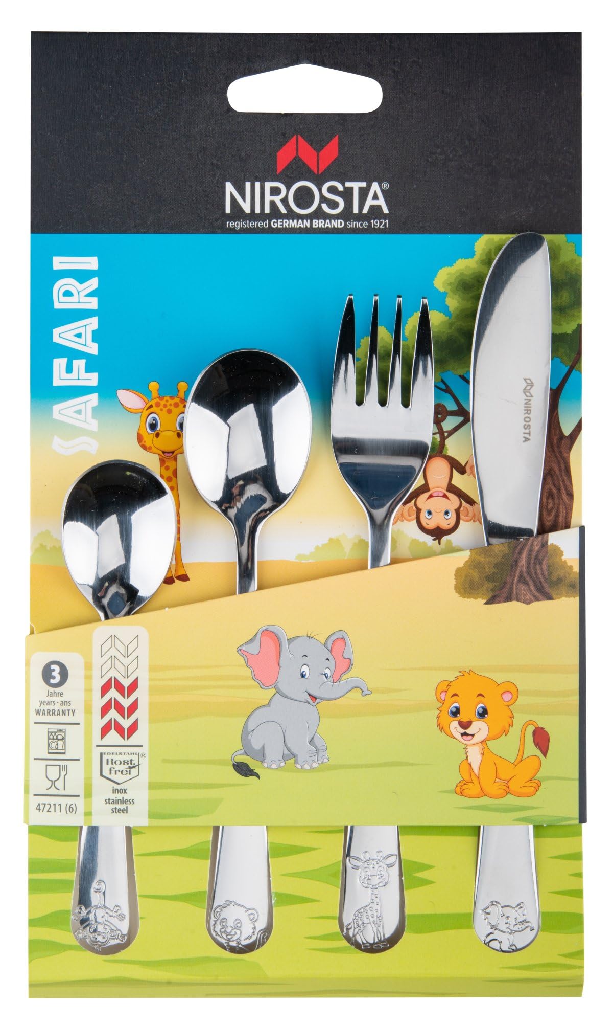Set De Couverts Pour Enfants Safari 4 Pièces - Acier Inoxydable, Motifs Animaux - Pour Enfants Dès 3 Ans
