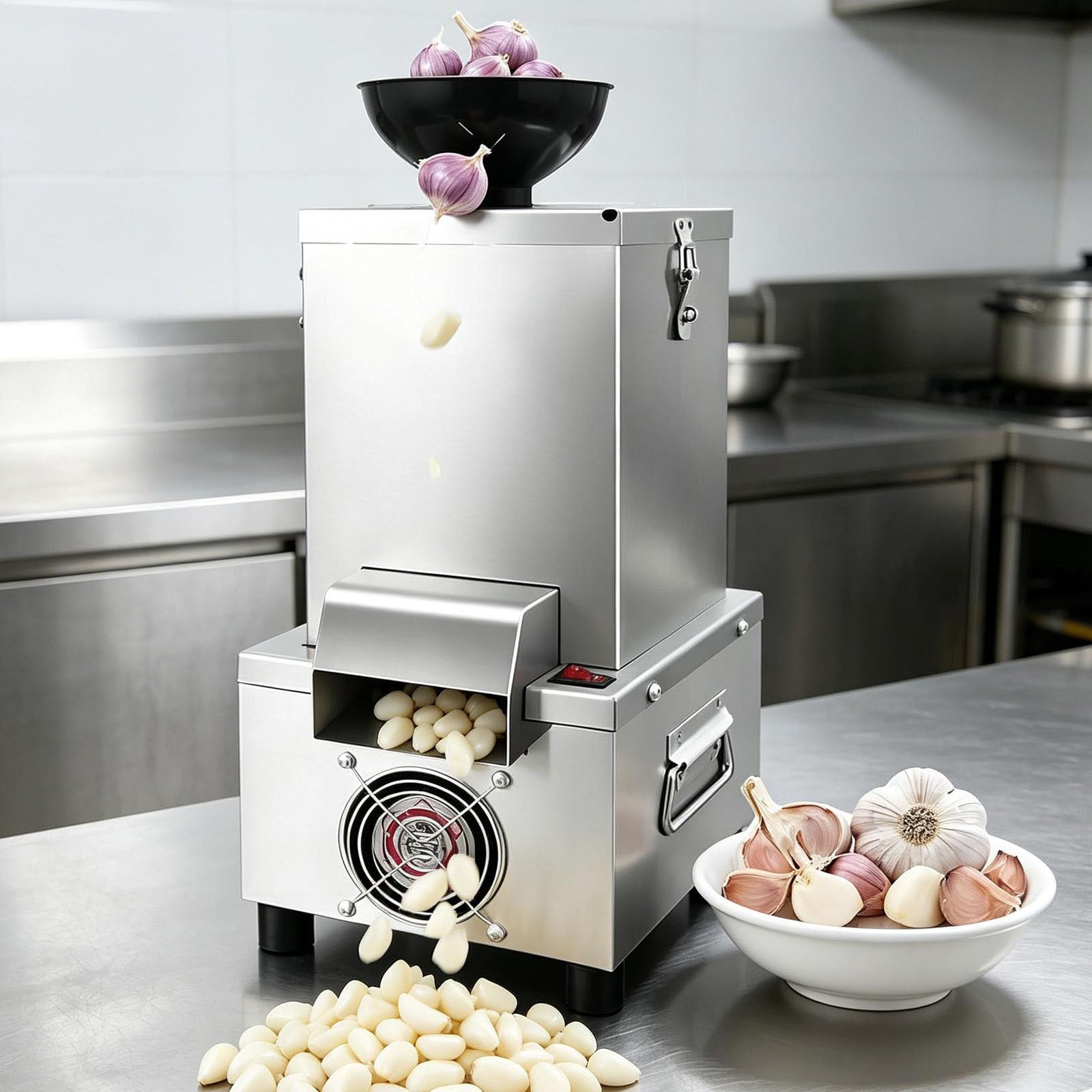 WDDBFL Industrial Garlic Peeling Machine, 200W Electric Garlic Skin Remover with 20kg/H Capacity, Stainless Steel Construction for Restaurant Hotel and Home Kitchen