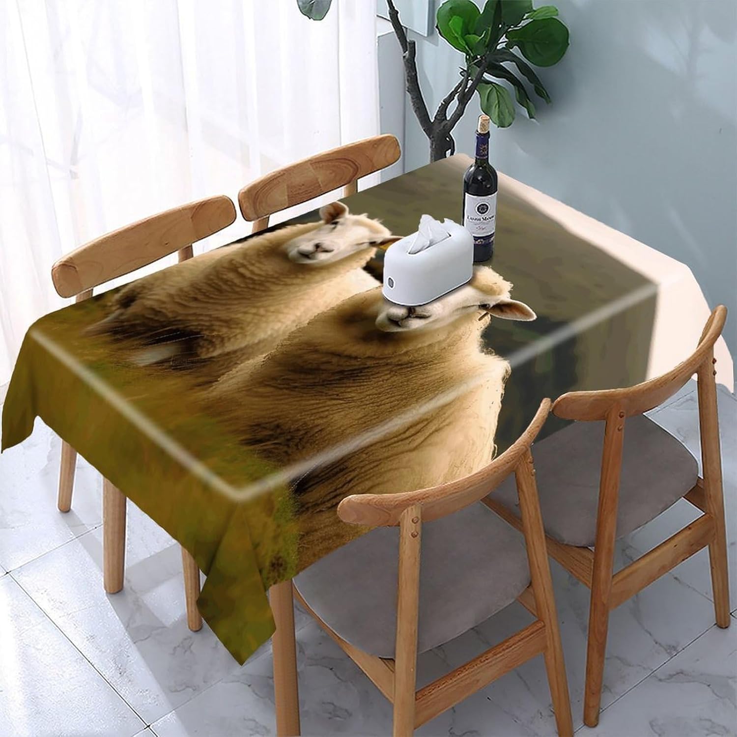 Festive Decorative Rectangular Tablecloth,Sea Sky Palm Treeprinted Wrinkle Resistant Washable Polyester 60"x120" Straight Edge Christmas Table Cloth