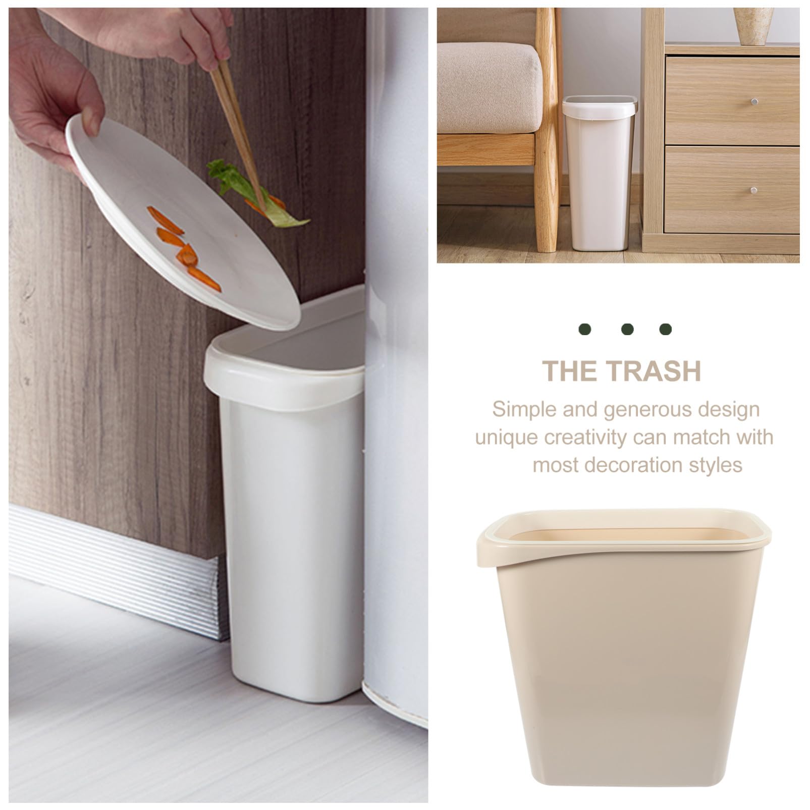 Bidone Portarifiuti Stretto in Plastica Beige per Uffici e Laboratori